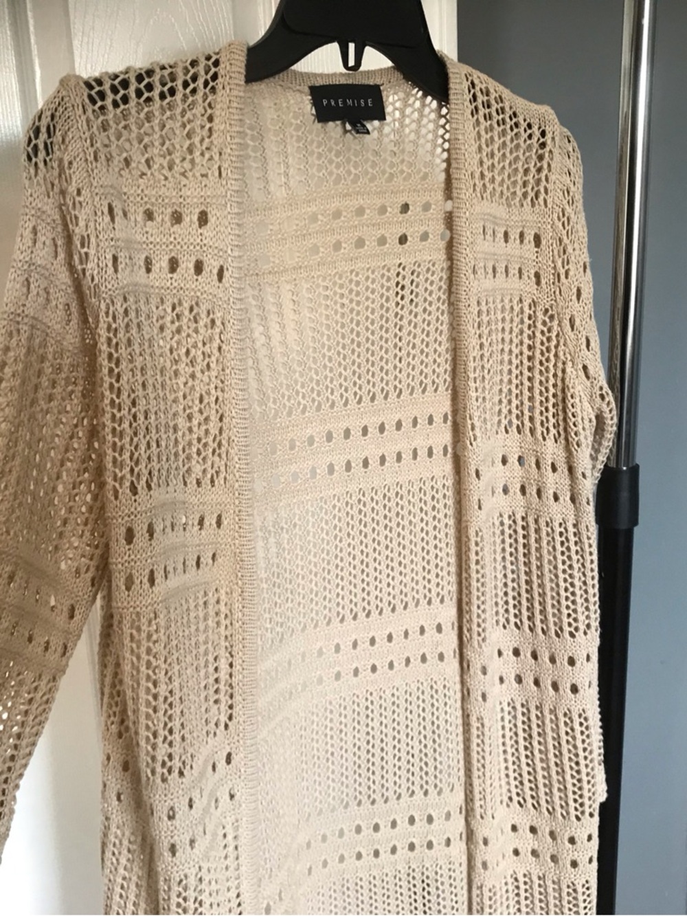 Premise Open Crochet Knit Cardigan - Cream